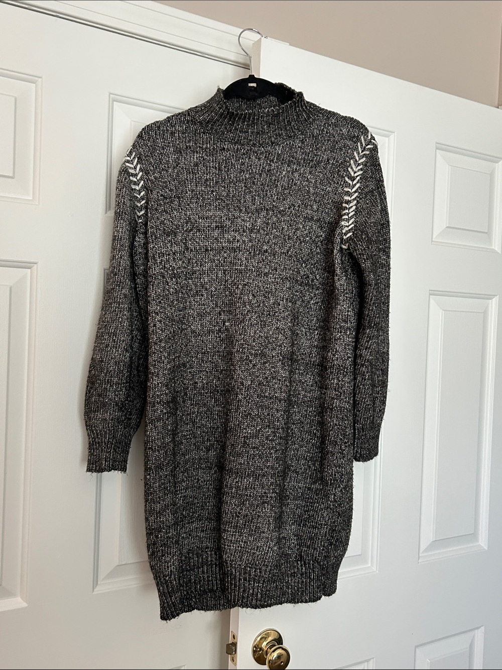 One A Charcoal Marled Knit Turtleneck Sweater Dress